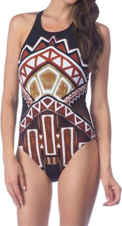 La Blanca Tribe High Neck Strappy Back One Piece Swimsuit In Tanzania