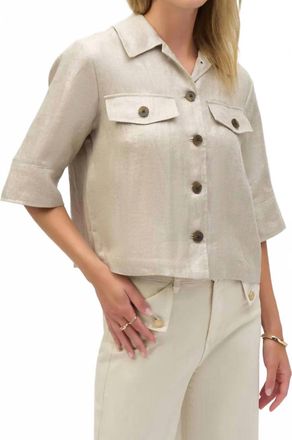 Joseph Ribkoff Foiled Short Sleeve Boxy Jacket In Champagne