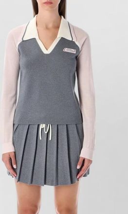 Casablanca merino wool ribbed v-neck long-sleeve knit polo mini dress