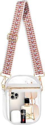 Generic Clear Crystal Crossbody Bag for Women, Transparent Stadium Approved Bag Purse Wallet with Front Pockets for Sports Concerts Festival (S Pink Stripe)