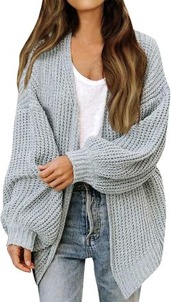 Generic Cocila Womens Chunky Knit Open Front Sweater Long Lantern Sleeve Oversized Knitwear Cardigans Ribbed Thermal Winter Hoodies Thick Warm Outerwear Long 