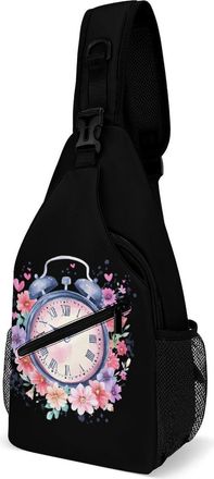 Generic Vintage Clock Flower Unisex Shoulder Bags Casual Crossbody Chest Bag Sling Backpack for Hiking Cycling Travel