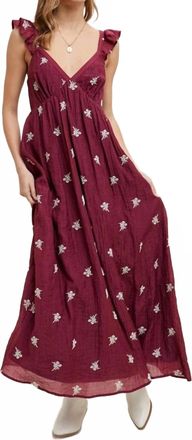 Pinkblush Floral Embroidered Midi Dress In Wine/cream