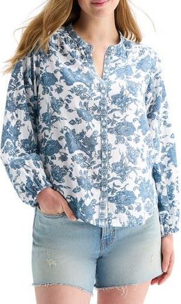 Lucky Brand Floral Balloon Sleeve Button-Up Shirt in Blue Multi at Nordstrom Rack, Size X-Small