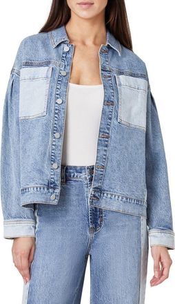 Habitual Colorblock Oversize Denim Trucker Jacket in Pacific at Nordstrom, Size Large