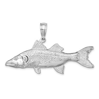Diamond2Deal Sterling Silver Rhodium-Plated Polished 3D Snook Fish Pendant