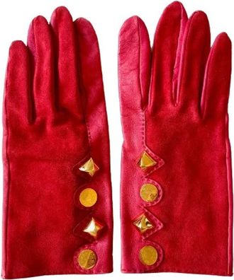 Herm&egrave;s Pre-owned Accessories, female, Red, Size: ONE SIZE Pre-owned Medor Leather Gloves