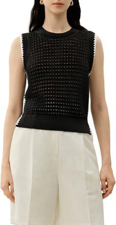 LilySilk Toscana Pointelle Embroidered Vest in Black at Nordstrom, Size X-Large
