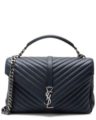 Saint Laurent Blue Matelasse Calfskin Monogram College Large Shoulder Bag (Authentic Pre-Loved)