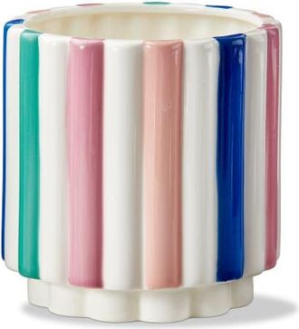 Tag Scallop Striped Stoneware Planter Multi 5.71x5.71x5.83 in with Silicone Plug in White at Nordstrom