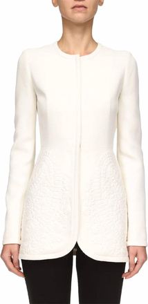 Giambattista Valli Crepe Jewel Neck Jacket In White
