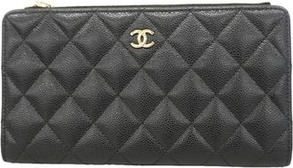 Chanel Black Grained Calfskin Long Wallet (Bi-Fold) (Pre-Owned)