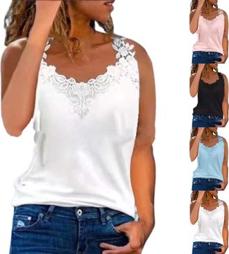 Generic Going Out Tops for Women UK Lace Vest Tops for Women UK, Ladies Sexy V Neck Sleeveless Plain Shirts Summer Elegant Loose Fit Going Out Party Tunic Cam