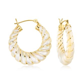 Ross-Simons Carved Mother-Of-Pearl Hoop Earrings With 14kt Yellow Gold