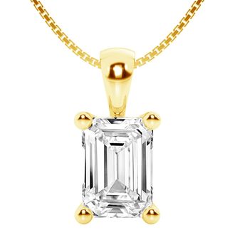 Grown Brilliance 1 Carat Emerald Lab Grown Diamond Solitaire Pendant Necklace in 14K Yellow Gold, Prong Set, E-F Color, VS Clarity