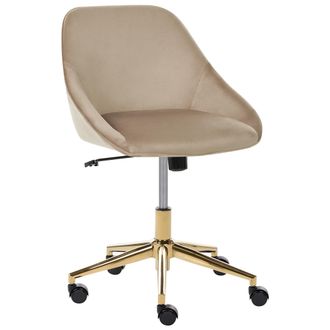 Beliani Silla De Oficina De Terciopelo Elegante Funci&oacute;n Giratoria Ajustable Patas De Metal Gris Pardo Bardsdale