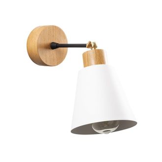 Wonderlamp Aplique de pared n&oacute;rdico con base de madera y foco orientable blanco