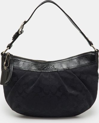 Coach Black Signature Canvas And Patent Leather Pleated Hobo