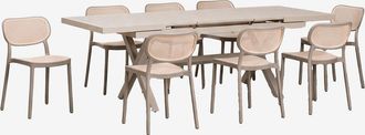 Sklum Set De Mesa Rectangular 180-240x90 Cm Extensible En Aluminio Karena Y 8 Sillas De Comedor Apilables En Polipropileno Omara Sklum