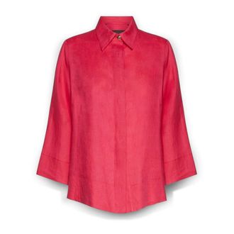 Elena Miro Overhemden, Dames, Rood, 5Xl, Linnen, Linnen overhemd met relaxte pasvorm