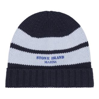 Stone Island Beanies, male, Blue, Size: ONE SIZE Wool knit hat