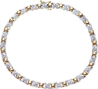 Jewelco London 9ct Gold Round 1/4ct Diamond Kiss Bead Bracelet - PBCAXL01794Y
