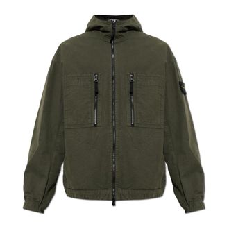 Stone Island Jassen, Heren, Groen, XL, Katoen, Jas met logopatch