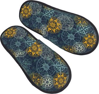 Generic Fuzzy Slippers Vintage Compass Cozy Plush Slippers Portable Anti-Slide Slipper For Spa Hotel Bedroom L