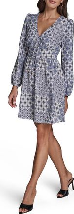 BCBGeneration Medallion Print Long Sleeve Crepe Minidress in Printed Crepe at Nordstrom, Size 14