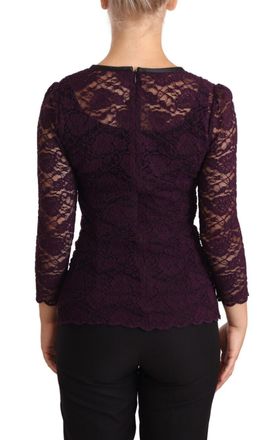 Dolce & Gabbana Womens Purple Lace Long Sleeve Top Blouse Nylon Silk
