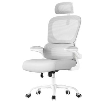 Songmics Silla de oficina de malla con reposabrazos plegables de color gris