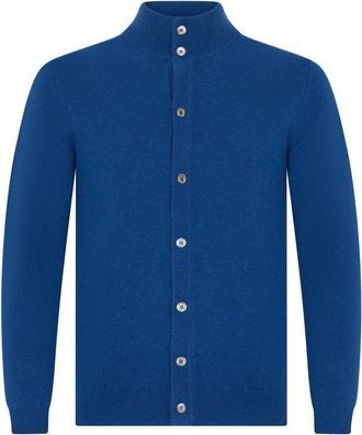 Fedeli Blauwe vest met lange mouwen en knopen - Heren - Cashmere truien - Blauw - S - Kasjmier - Truien & Vesten