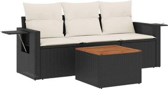 vidaXL Juego De Sof&aacute;s Jard&iacute;n 4 Pzas Con Cojines Rat&aacute;n Sint&eacute;tico Negro Vidaxl