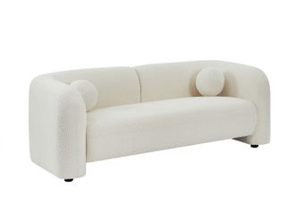 Vente-Unique Sof&aacute; de 2 plazas en tela boucl&eacute; blanco marfil OVOTAS