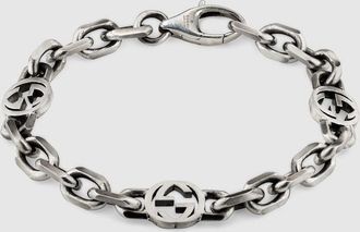 Gucci Interlocking Chain Bracelet, Size 16, Silver, Silver