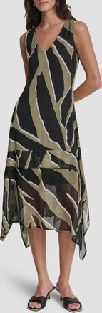 DKNY Crinkle Chiffon Handkerchief Hem Midi Dress in Jungle Block at Nordstrom, Size X-Small