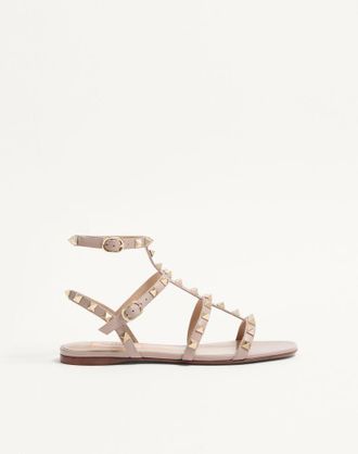 Valentino Garavani Rockstud Flat Calfskin Sandal With Straps Wo