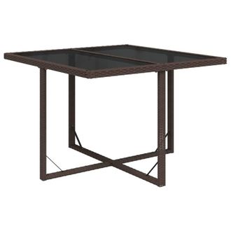 Berkfield Home Garden Table Brown 109x107x74 cm Poly Rattan & Glass | Size: 109 x 107 x 74 cm
