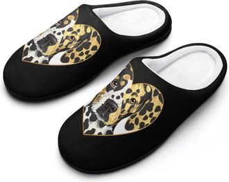 Generic Dalmatian Dog Print Heart Gold Cotton Slippers for Women Memory Foam Comfy House Shoes with Anti-Skid Rubber Sole