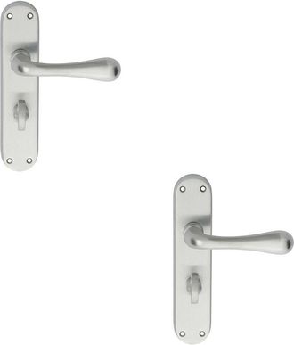 Loops 2x PAIR Smooth Round Bar Handle on Bathroom Backplate 185 x 40mm Satin Chrome