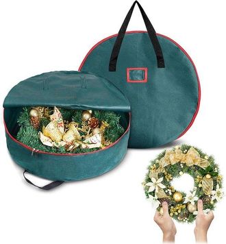 No Brand Paquete De 2 Bolsas De Almacenamiento Para Coronas Navide&ntilde;as Con Asa Reforzada Para Decoraci&oacute;n De Fiestas Y Halloween (verde, 89 Cm)