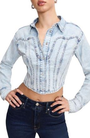 Good American Dolly Denim Corset Shirt in Indigo1021 at Nordstrom Rack, Size Medium