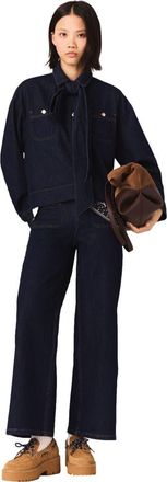 Maje Denim jacket with bow in Navy at Nordstrom, Size X-Small