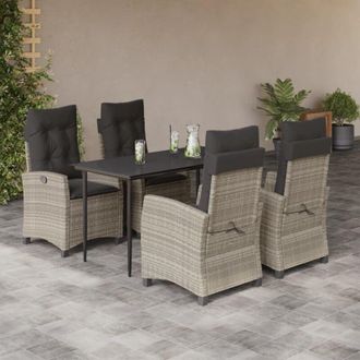vidaXL Set Comedor De Jard&iacute;n 5 Pzas Cojines Rat&aacute;n Sint&eacute;tico Gris Claro Vidaxl