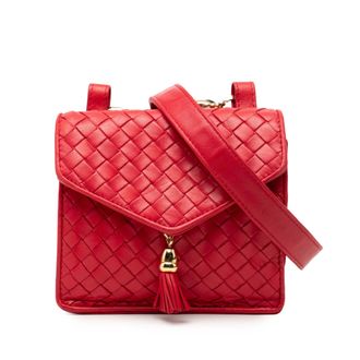 Bottega Veneta Pre-owned Womens Nappa Intrecciato Tassel Shoulder Bag - Red Leather - One Size