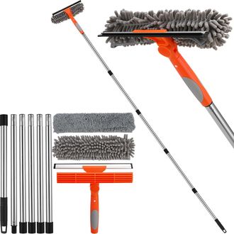 OEM Limpiacristales Profesional 2 En 1, Kit De Limpieza De Ventanas Con Mango Telesc&oacute;pico De 240 Cm Y Cabezal Flexible, Para Ventanas Interiores Altas, Co