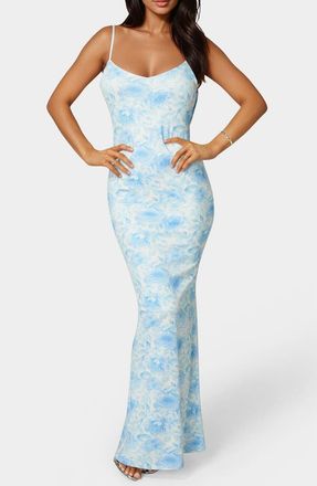 Bebe Backless Maxi Dress in Blue Floral at Nordstrom Rack, Size X-Small