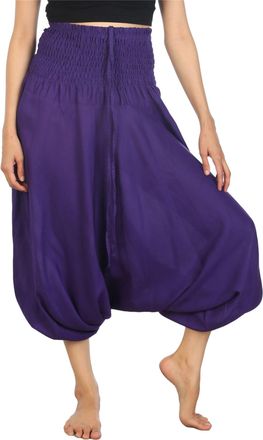 Lofbaz Womens Solid Smocked Waist 2 in 1 Harem Jumpsuit Pants Purple 4XL