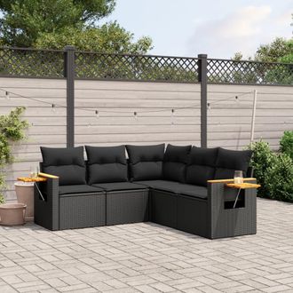 vidaXL Vidaxl - Set De Muebles De Jard&iacute;n 5 Pzas Y Cojines Rat&aacute;n Sint&eacute;tico Negro