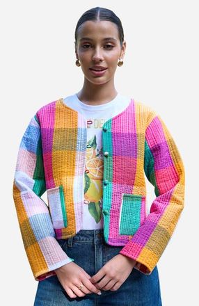 Yumi Collar Reversible Cotton Quilted Jacket in Multi at Nordstrom, Size 12
